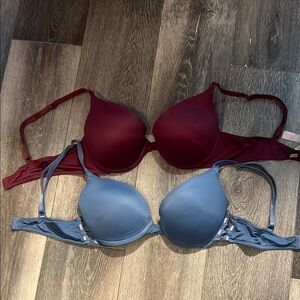 Victoria's Secret Red and Blue Bras with Underwire and Adjustable Straps